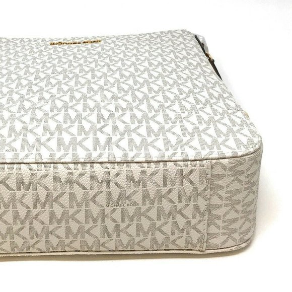 NWT Michael Kors Jet Set Travel Tote Crossbody Shoulder Bag Vanilla Logo Brown - Picture 7 of 16